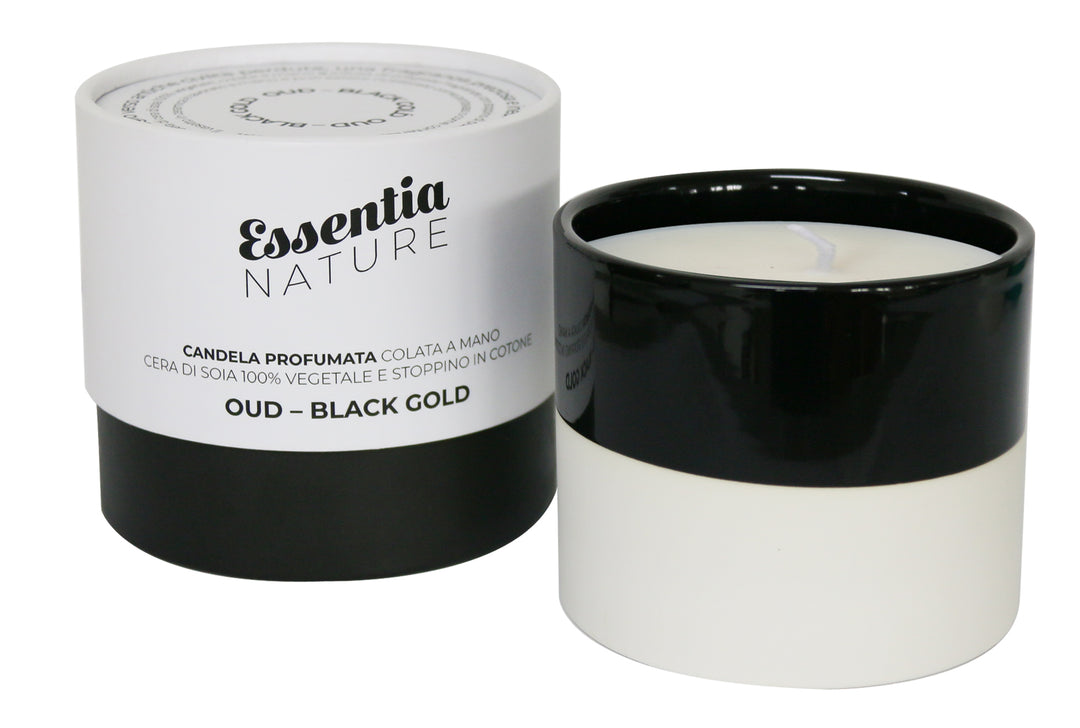 Candela in Ceramica NERA/BIANCA profumo Oud - Black Gold