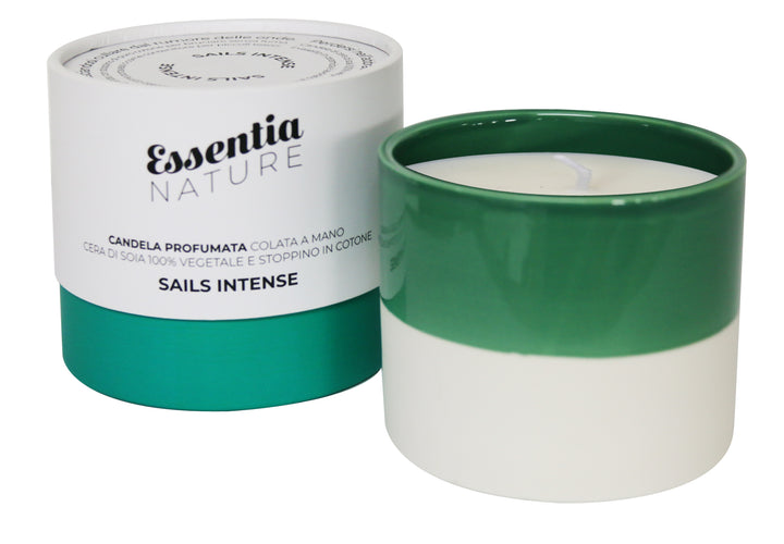 GREEN/WHITE Ceramic Candle with Sails Intense scent