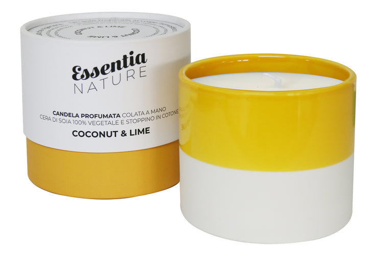 Candela in Ceramica GIALLA/BIANCA profumo Coconut & Lime